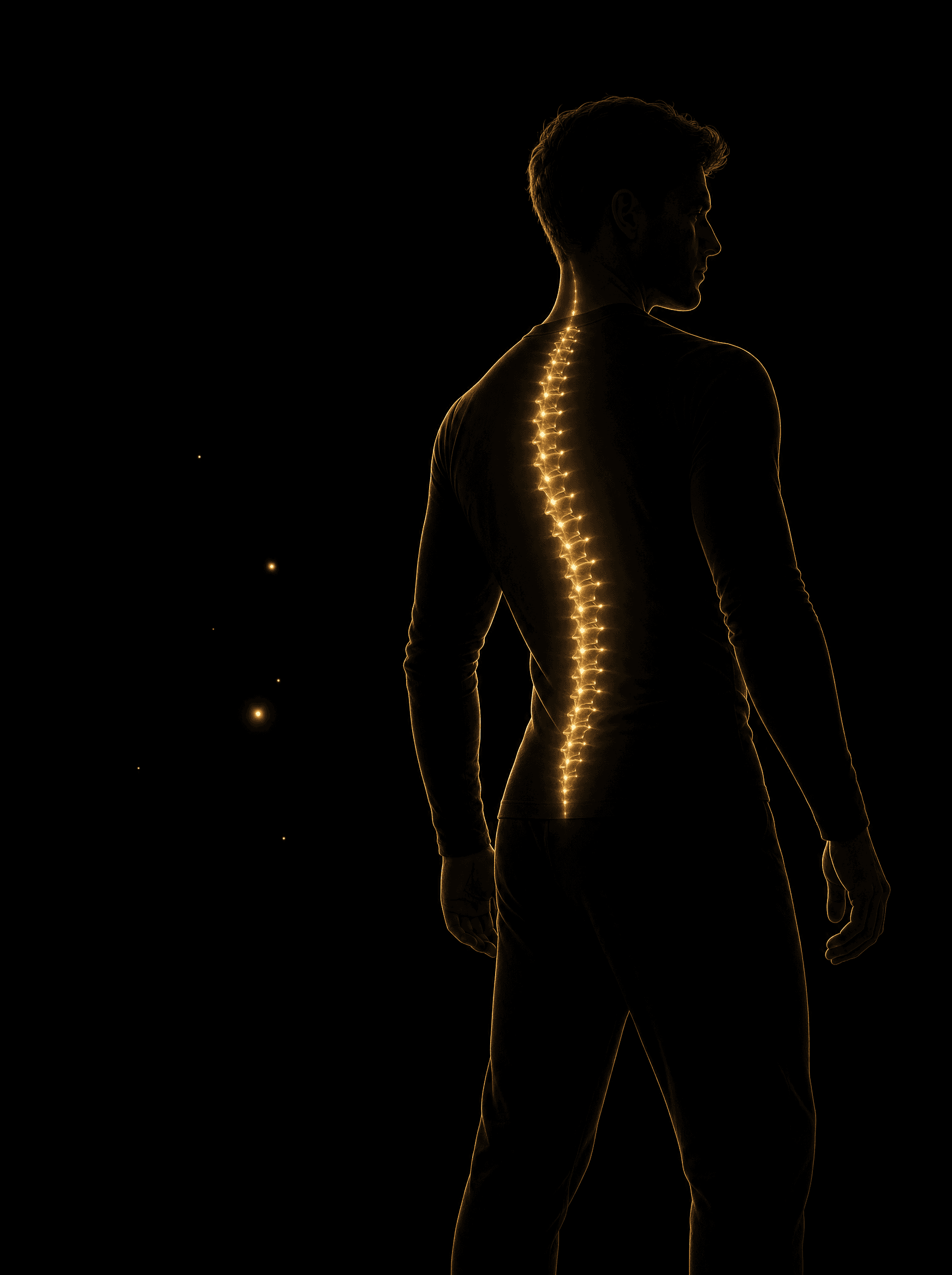 Golden rim-light silhouette illustration for the chiropractic-adjustments treatment at Infinite Health Group