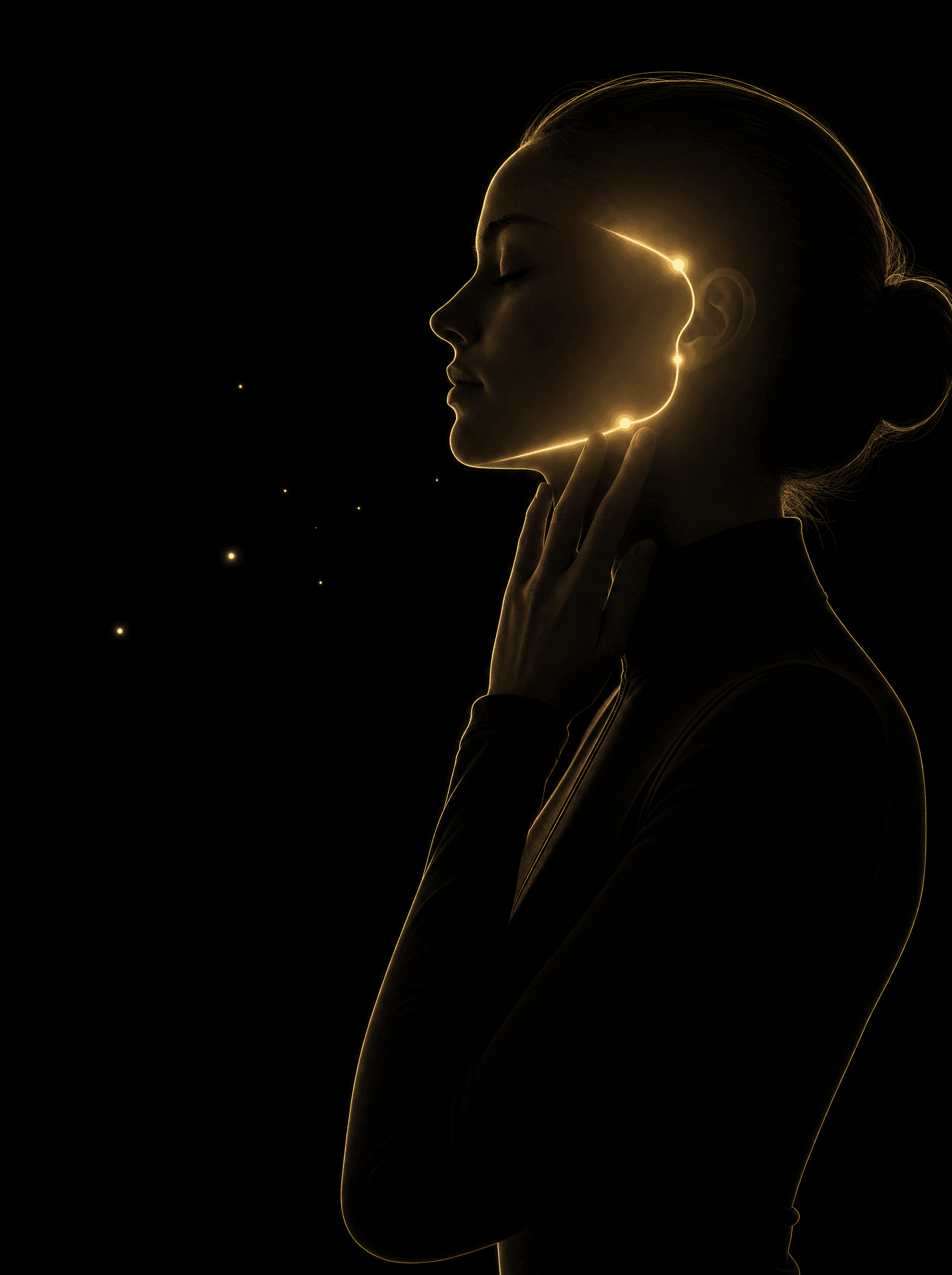 Golden rim-light silhouette illustration for the cranial-facial-release treatment at Infinite Health Group