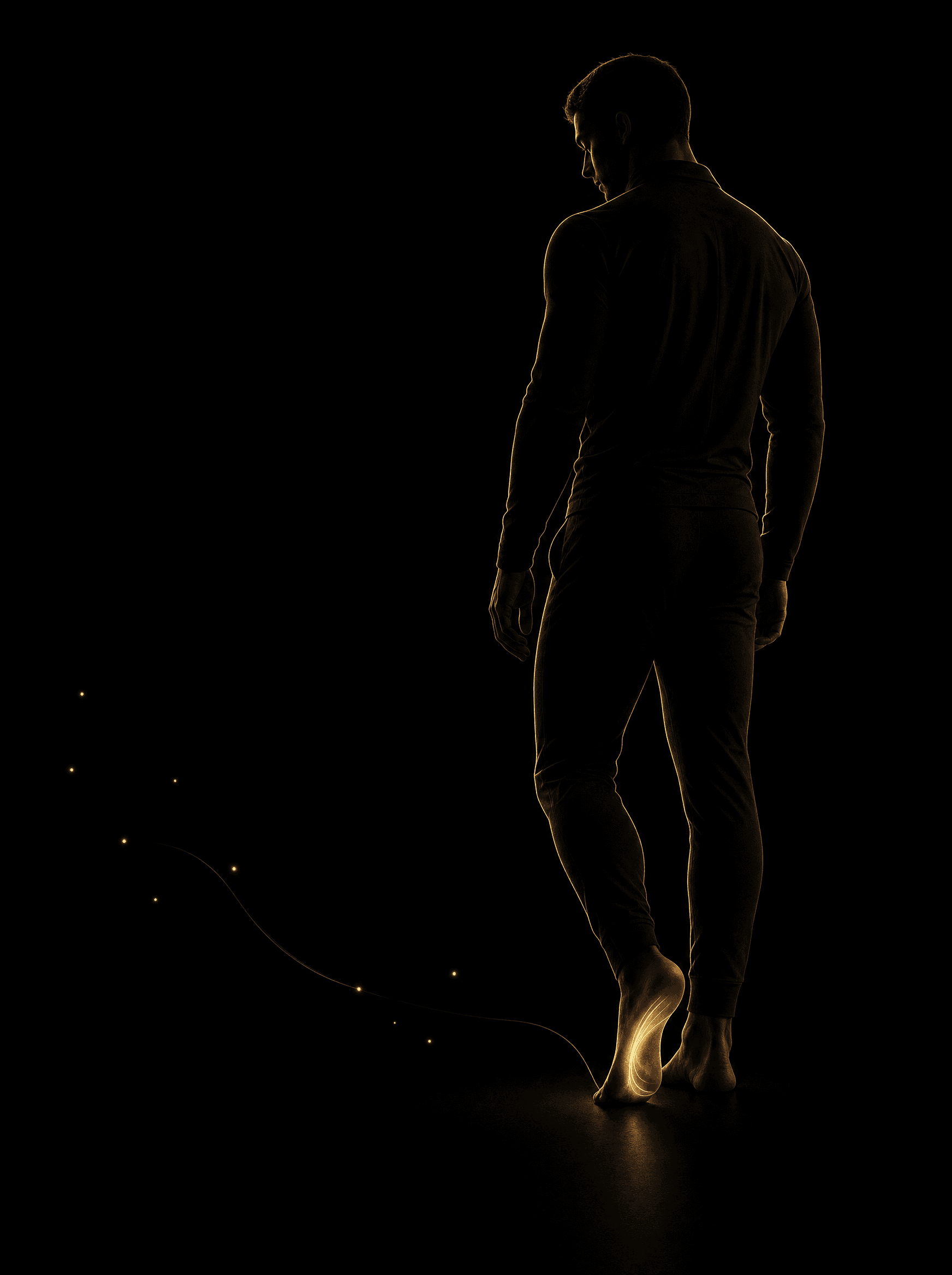 Golden rim-light silhouette illustration for the foot-pain-orthotics treatment at Infinite Health Group