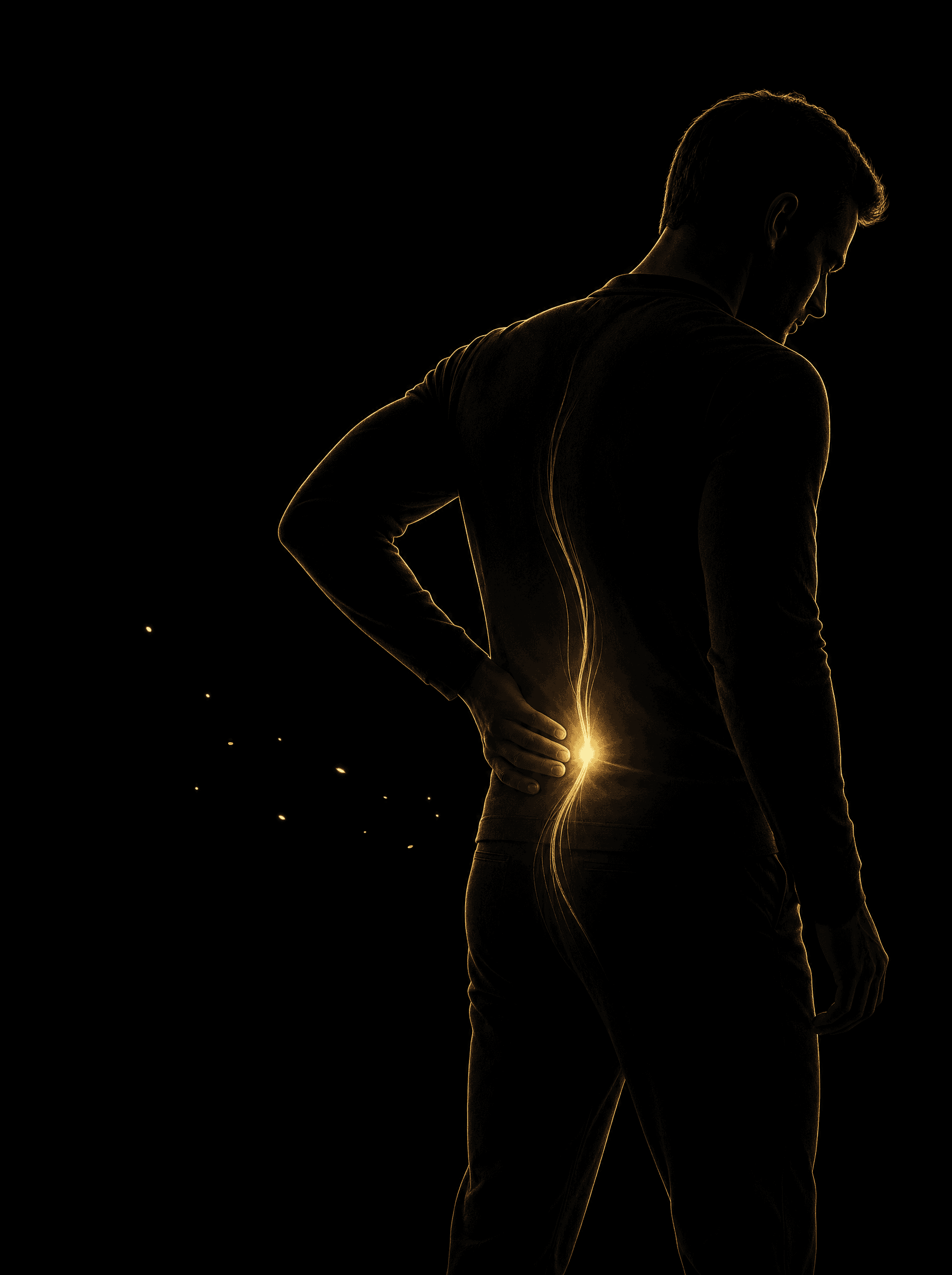 Golden rim-light silhouette illustration for the herniated-disc treatment at Infinite Health Group