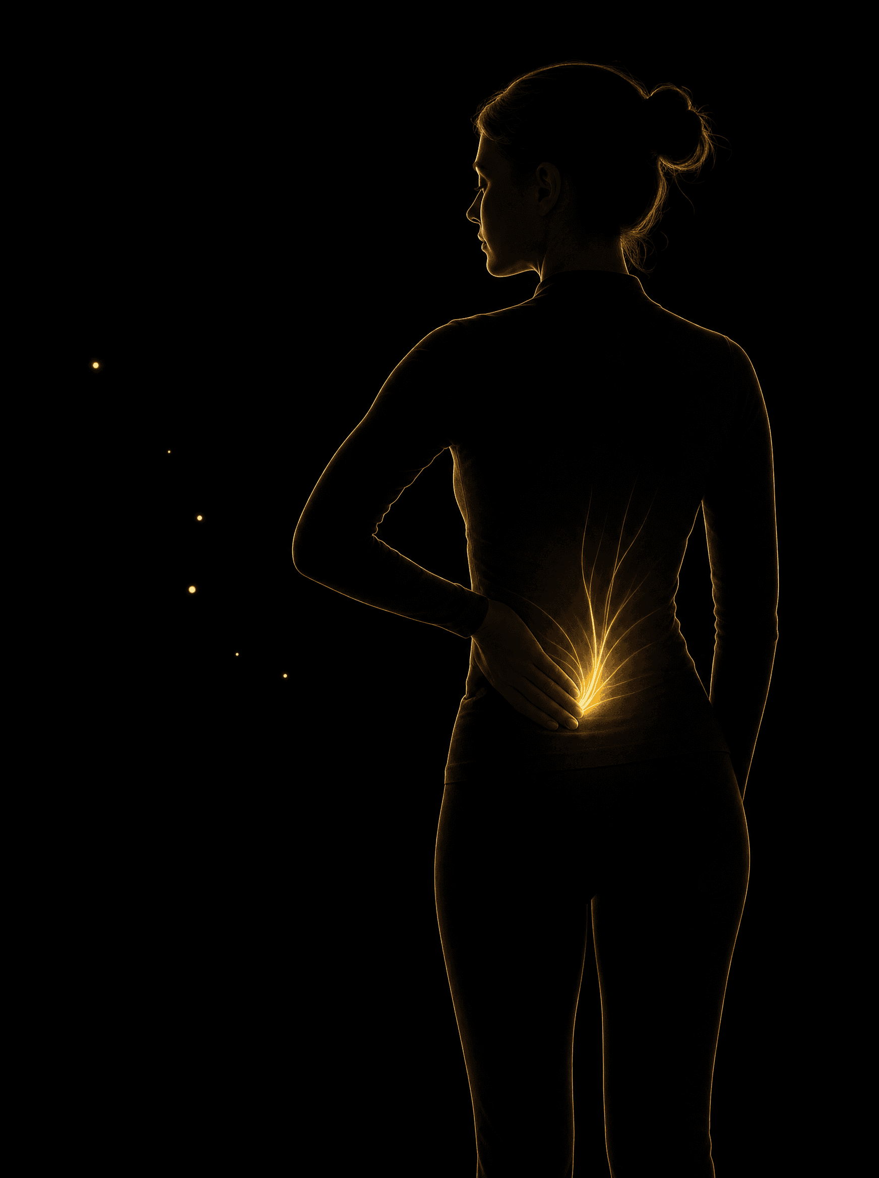 Golden rim-light silhouette illustration for the lower-back-pain treatment at Infinite Health Group