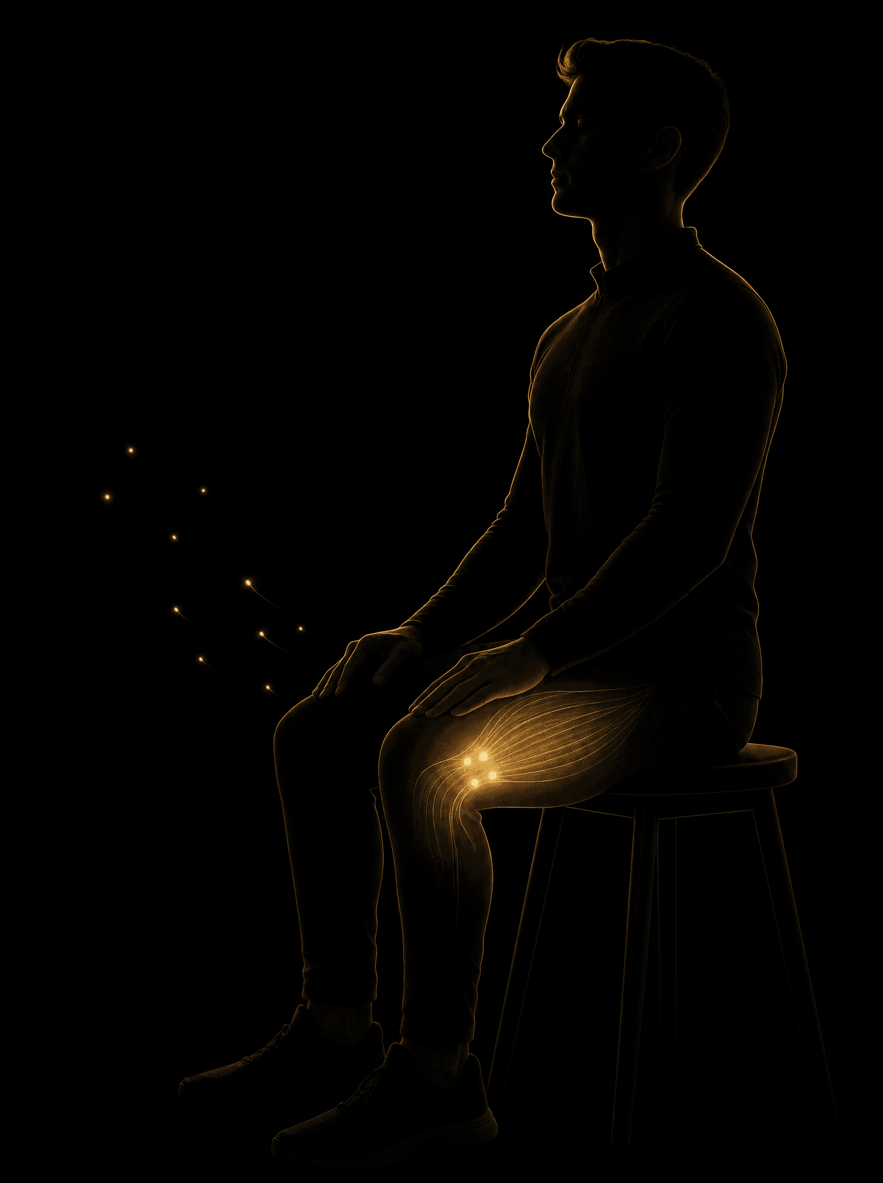 Golden rim-light silhouette illustration for the muscle-stimulation-estim treatment at Infinite Health Group