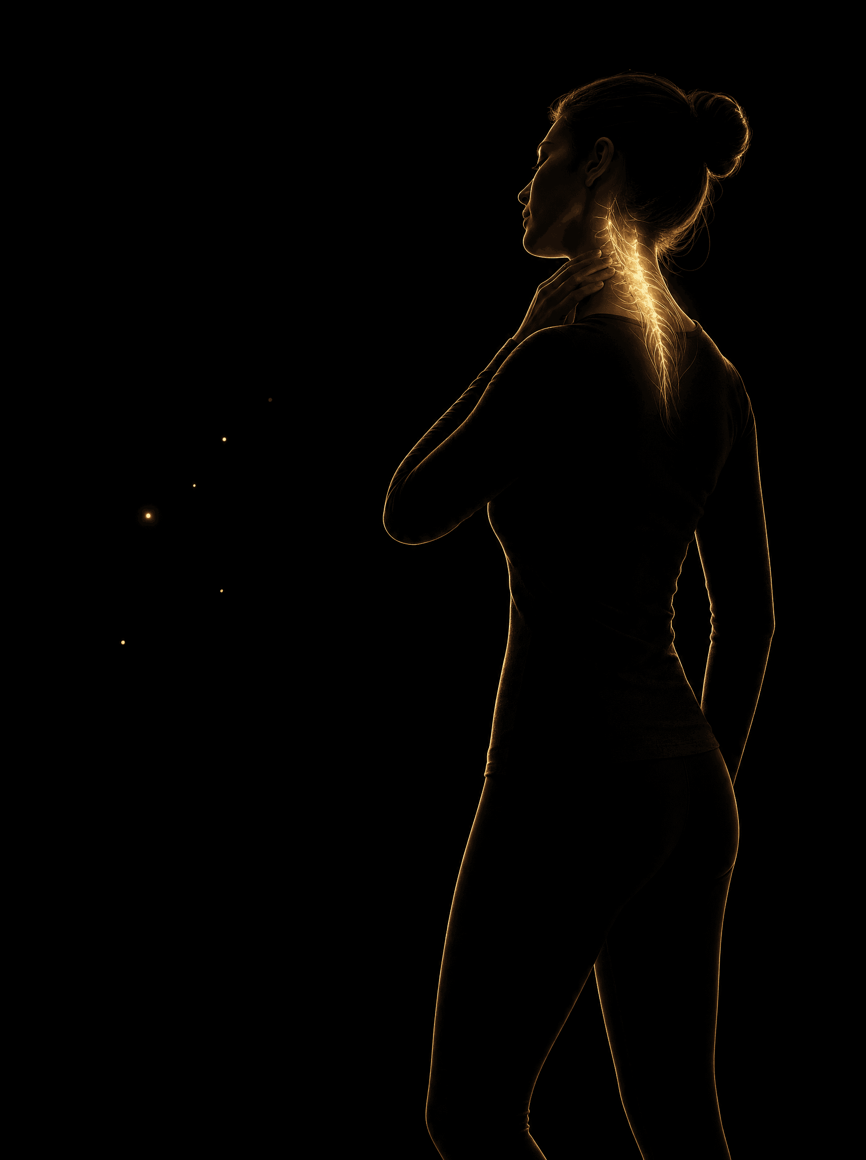Golden rim-light silhouette illustration for the neck-pain treatment at Infinite Health Group