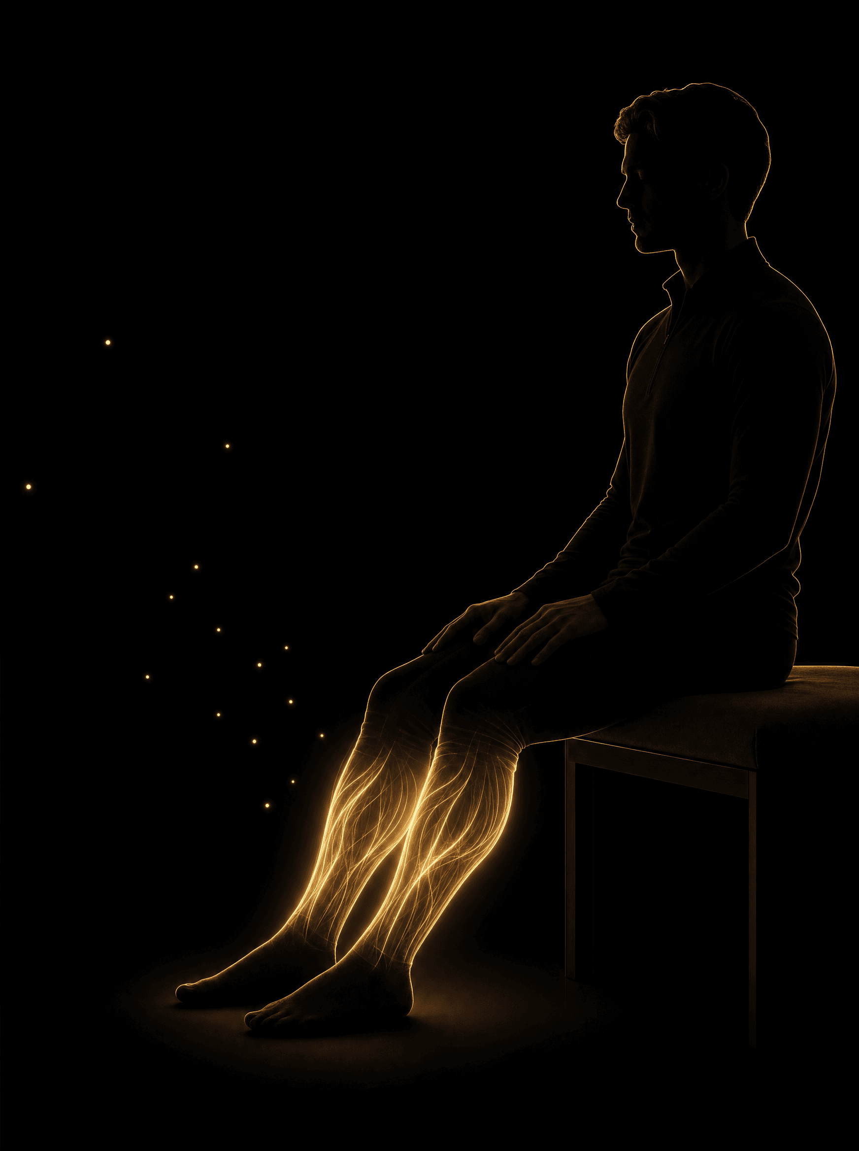 Golden rim-light silhouette illustration for the normatec-compression treatment at Infinite Health Group