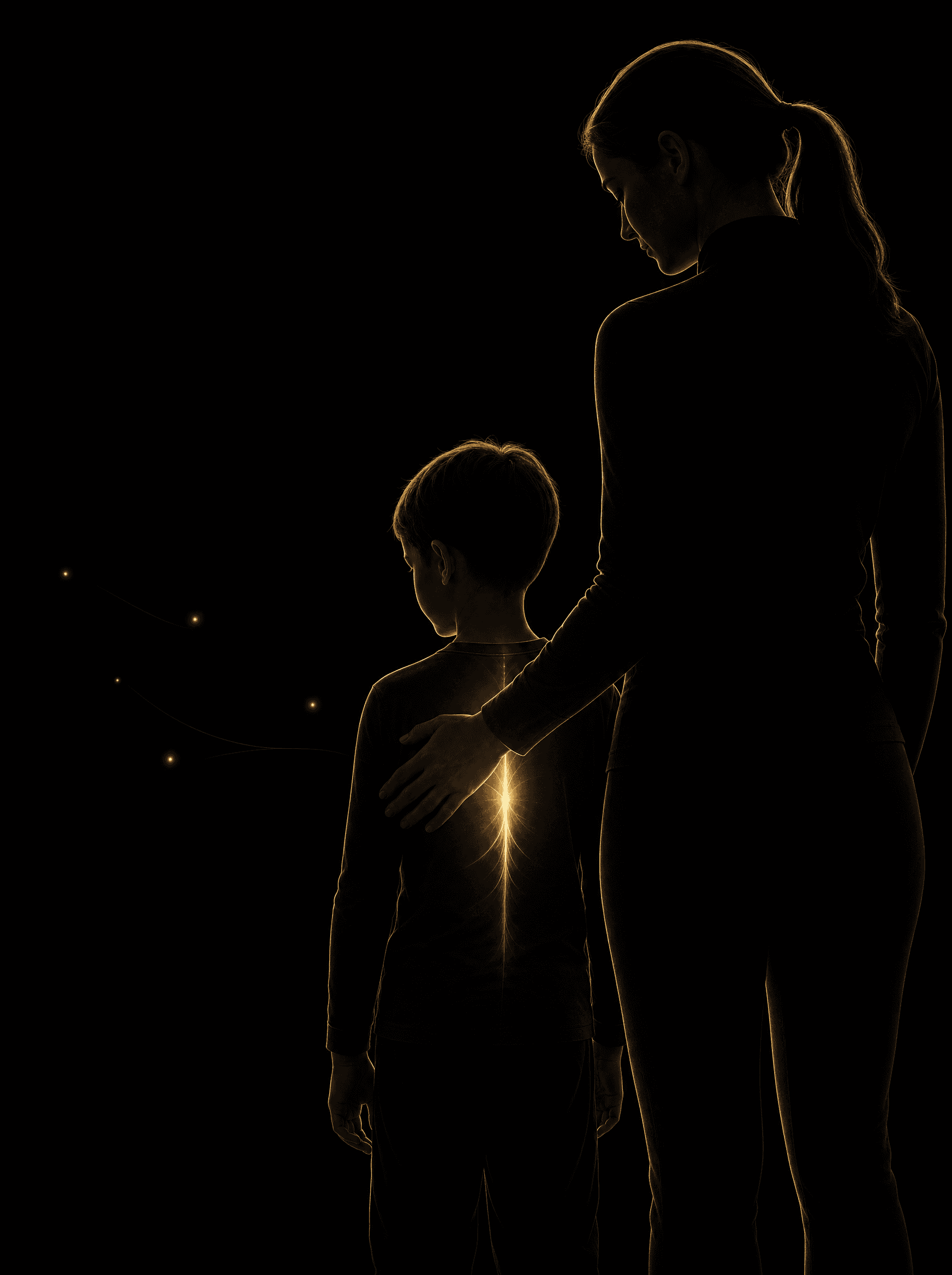 Golden rim-light silhouette illustration for the pediatric-chiropractic-care treatment at Infinite Health Group