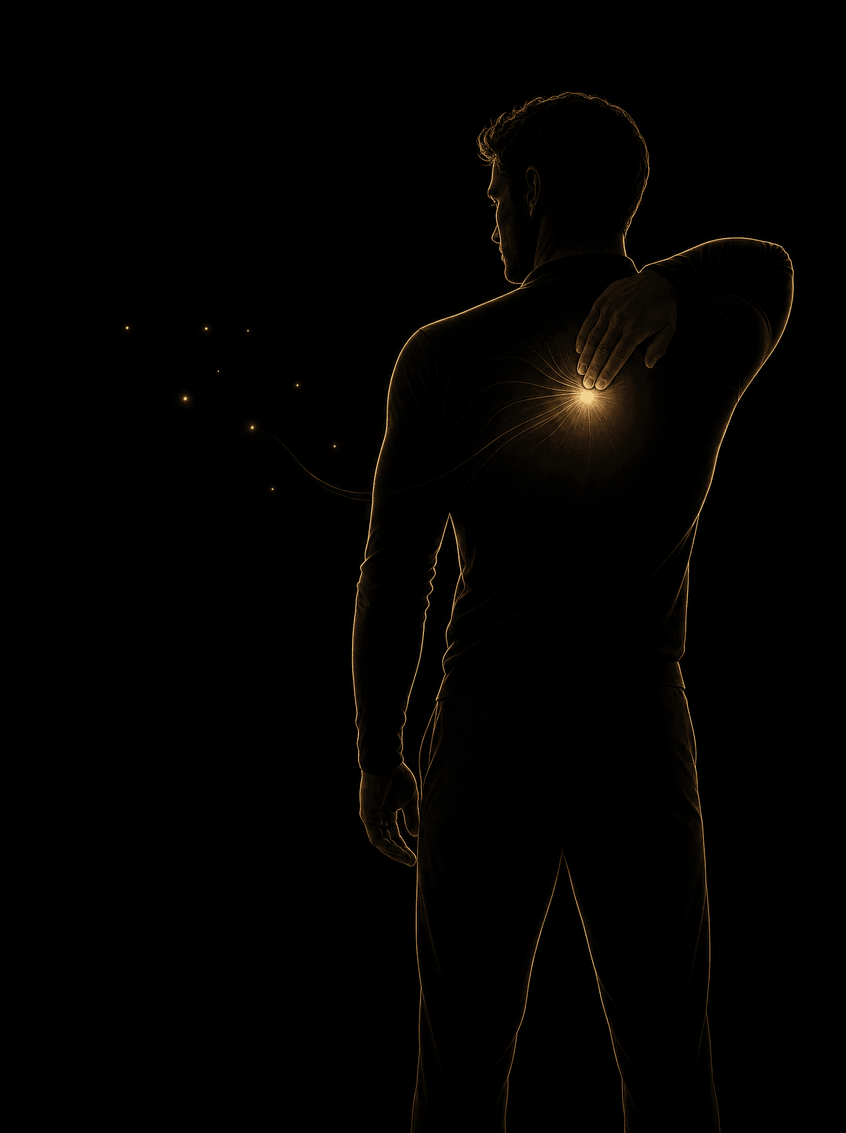 Golden rim-light silhouette illustration for the percussive-therapy treatment at Infinite Health Group