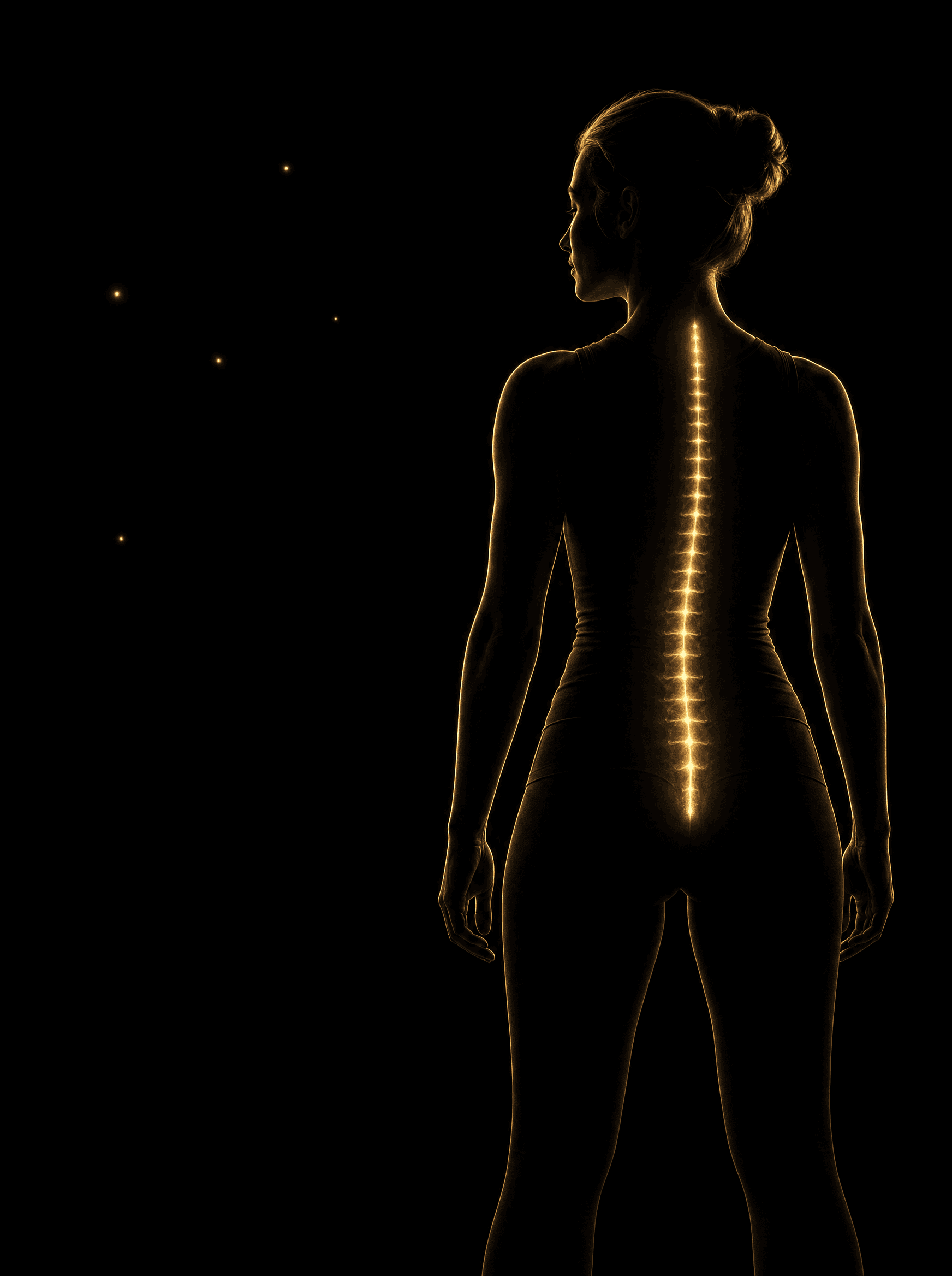 Golden rim-light silhouette illustration for the postural-alignment treatment at Infinite Health Group