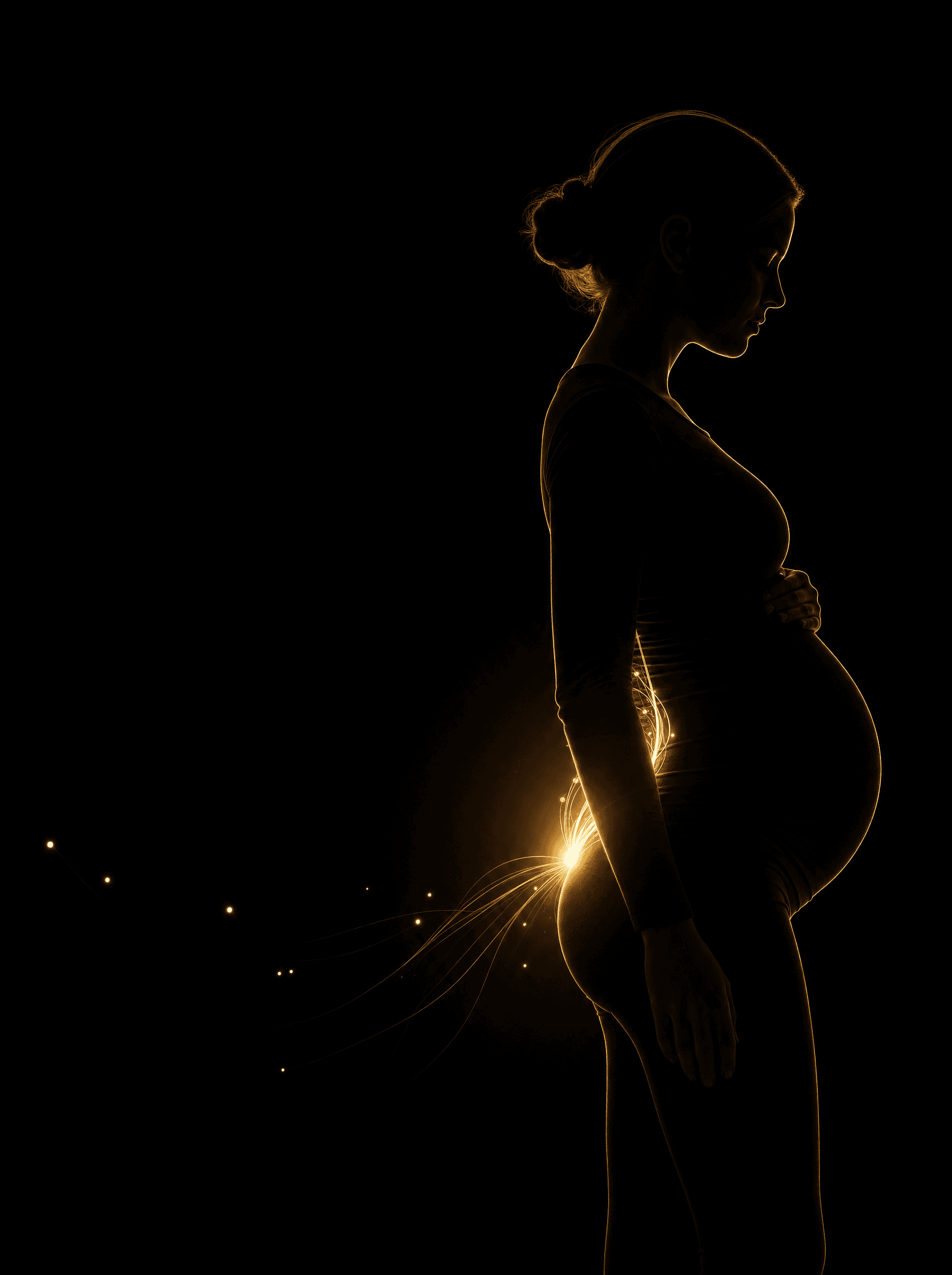 Golden rim-light silhouette illustration for the prenatal-chiropractic treatment at Infinite Health Group