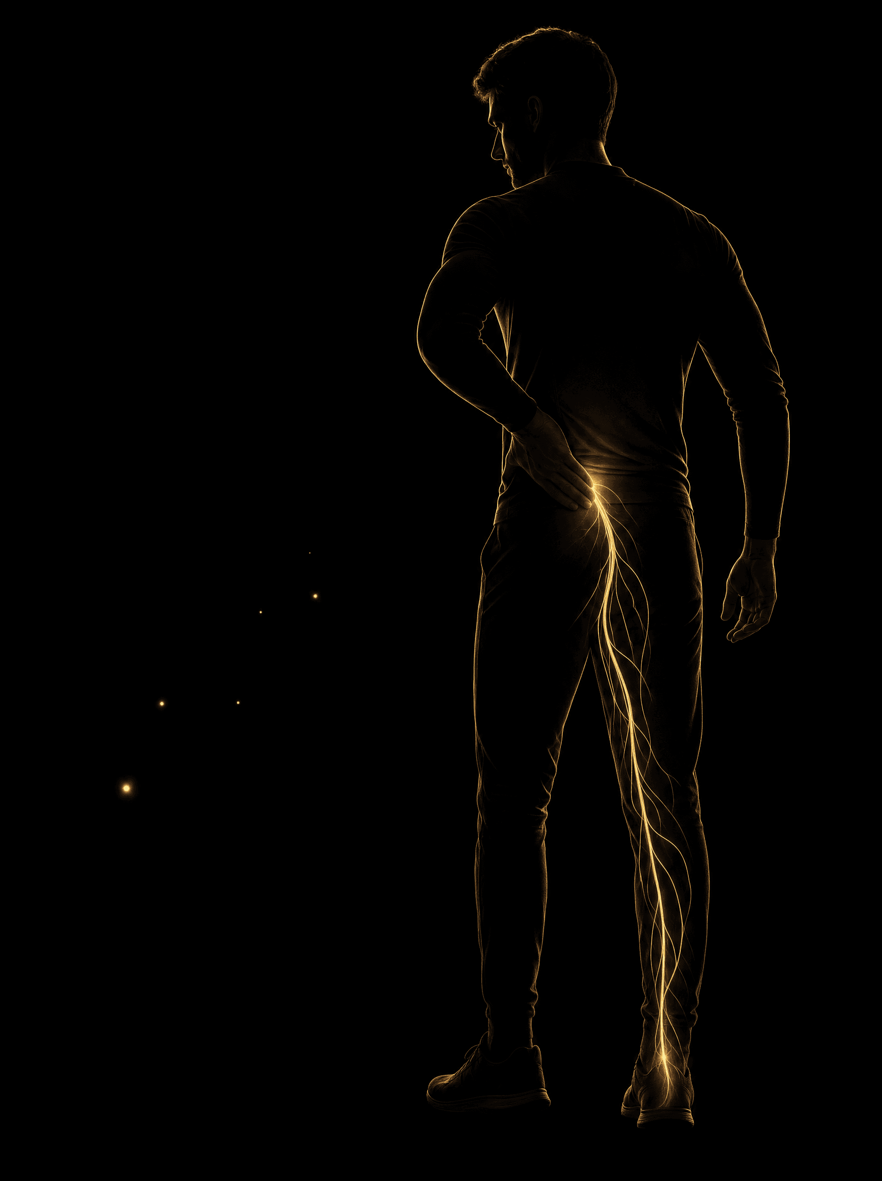 Golden rim-light silhouette illustration for the sciatica treatment at Infinite Health Group