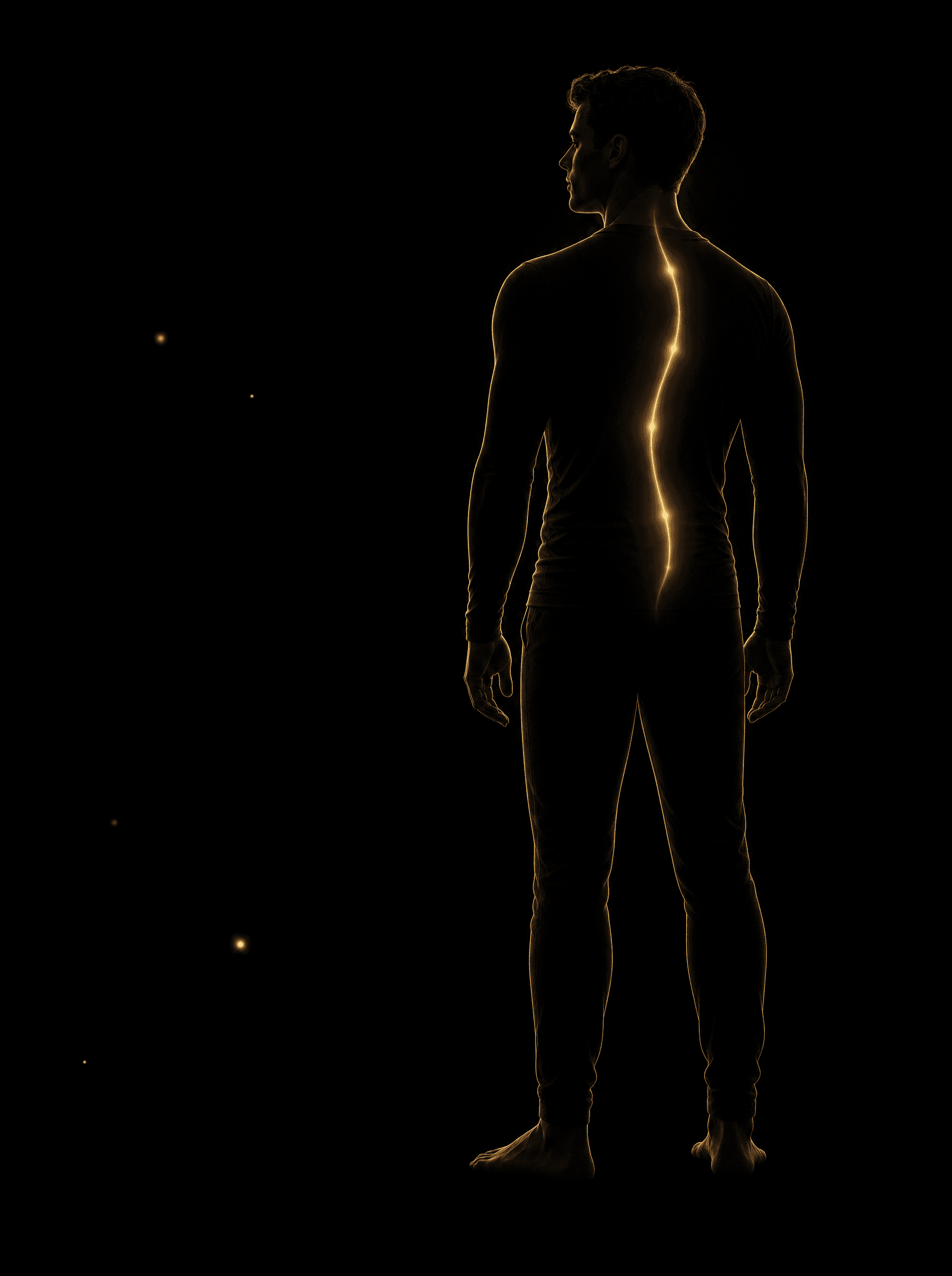 Golden rim-light silhouette illustration for the scoliosis treatment at Infinite Health Group