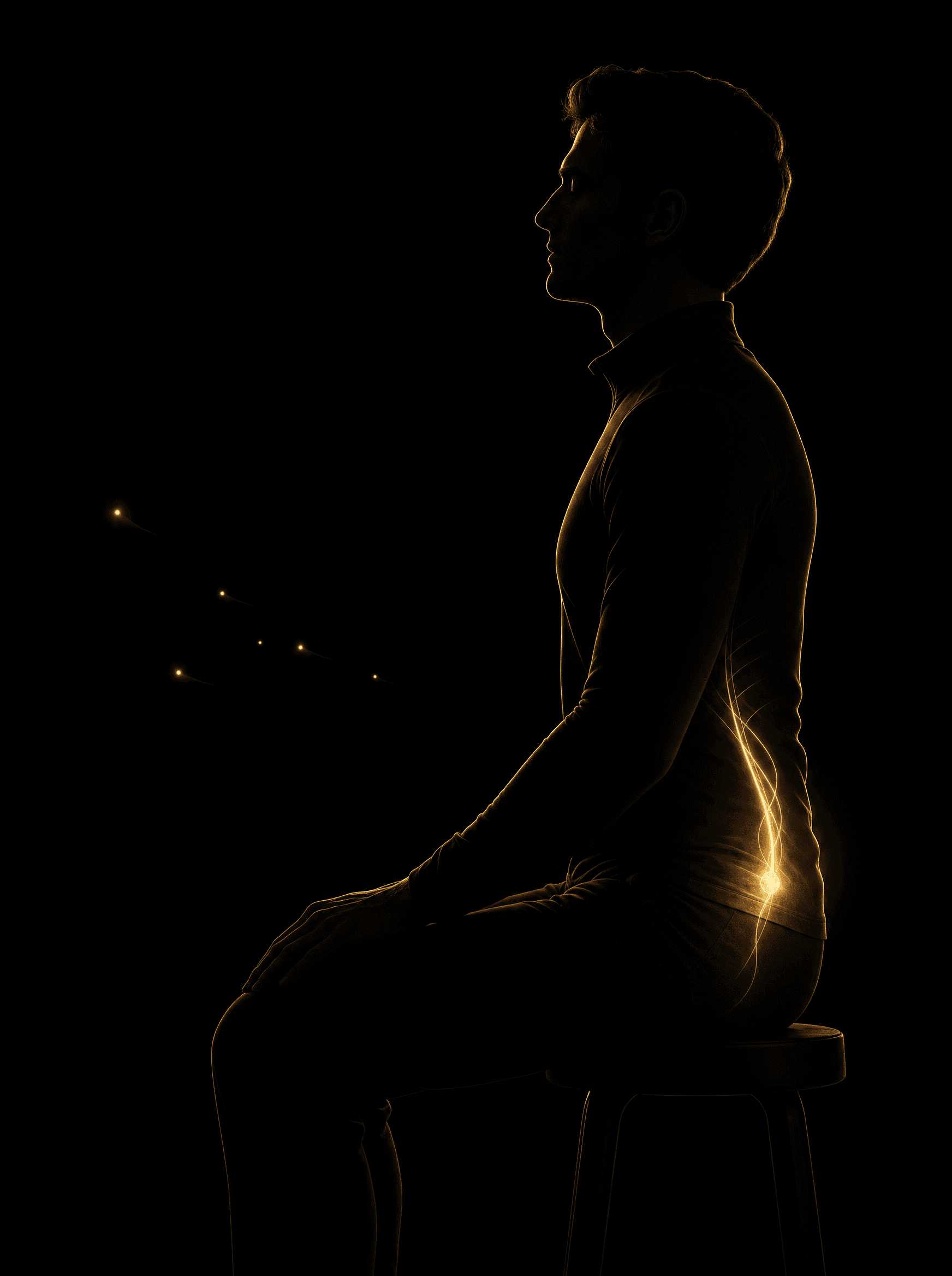 Golden rim-light silhouette illustration for the spinal-decompression treatment at Infinite Health Group