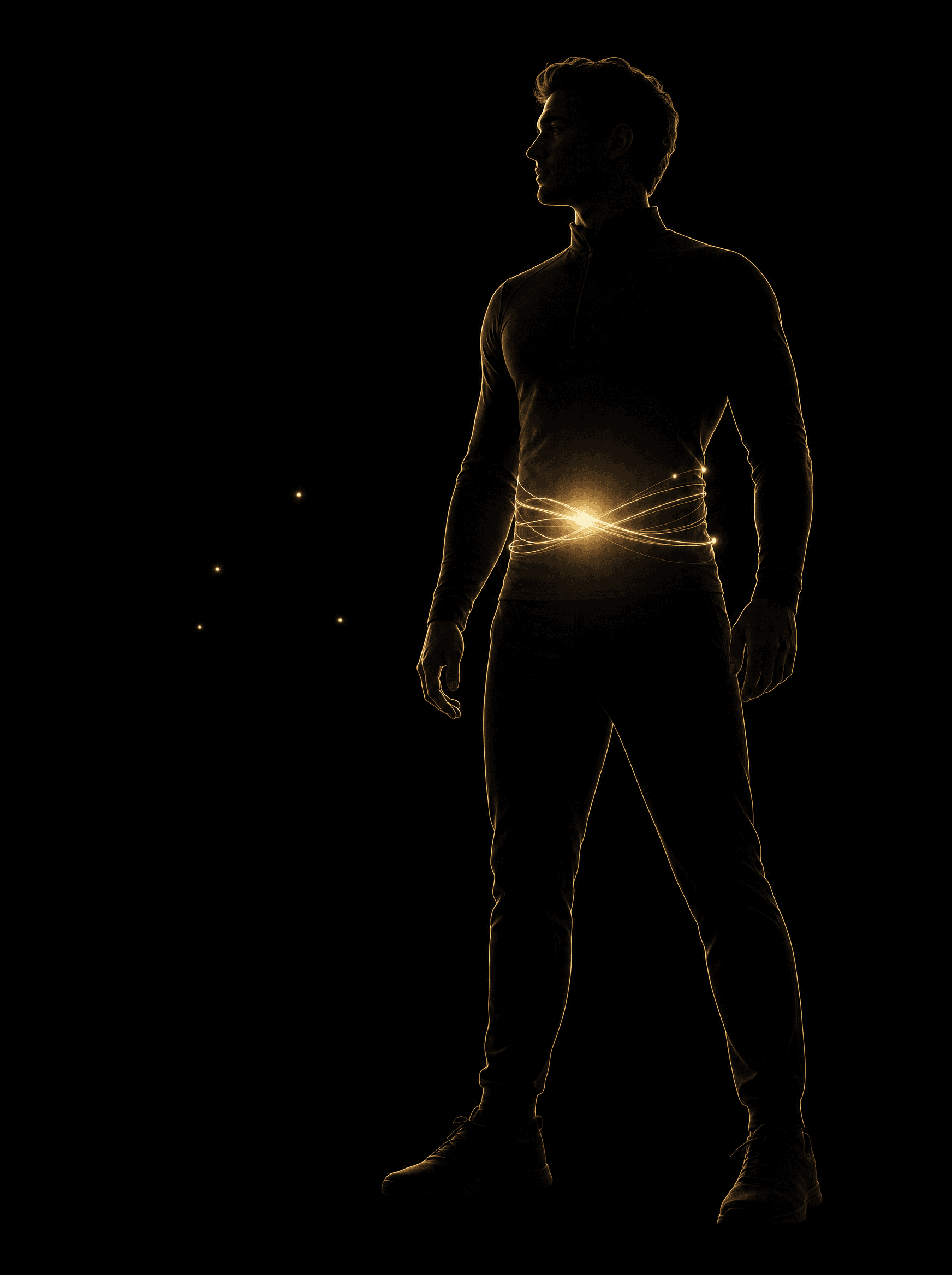 Golden rim-light silhouette illustration for the t-shape-body-contouring treatment at Infinite Health Group