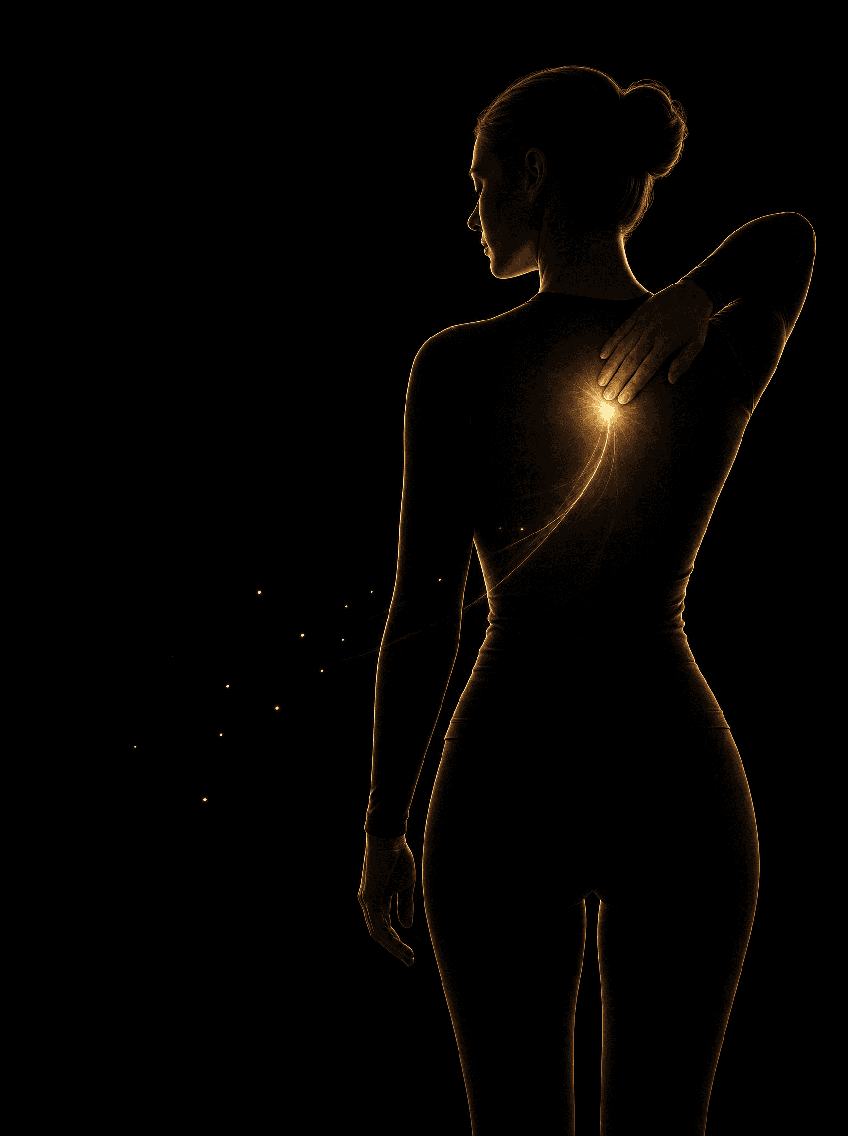 Golden rim-light silhouette illustration for the trigger-point-therapy treatment at Infinite Health Group