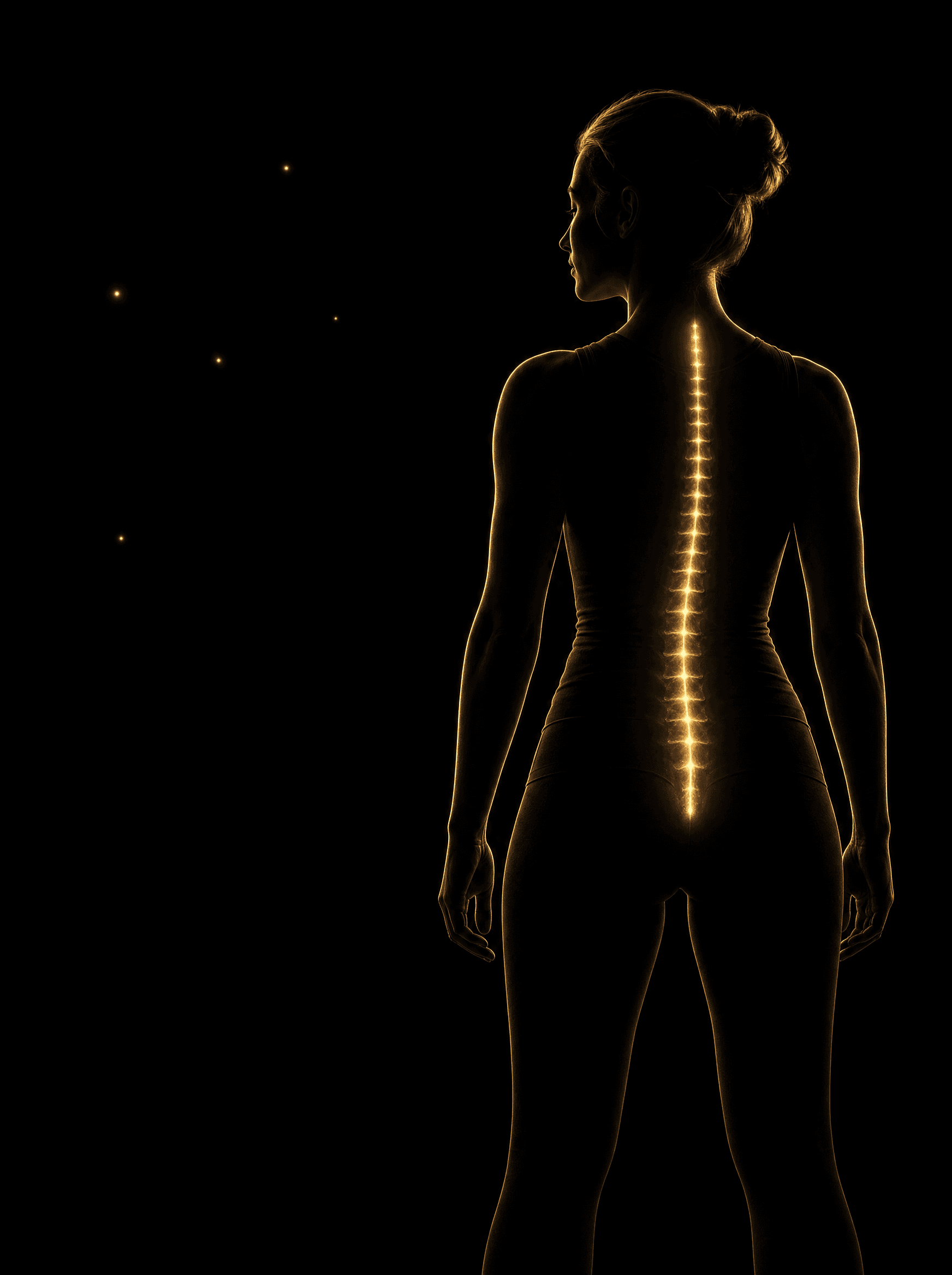 Golden rim-light silhouette illustration for the postural-alignment treatment at Infinite Health Group